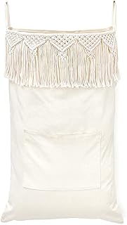 Mkono Macrame Hanging Laundry Hamper with Over The Door Hooks Saving Space Laundry Bag with Zipper and Wide Open Top Boho Decor Hanging Dorm Dirty Clothes Hamper, for Bathroom Home Travel