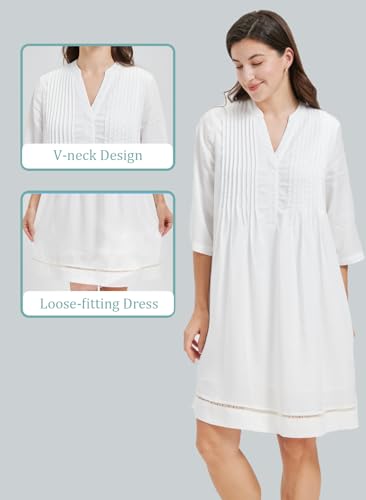 Image of KYAL Women's Denim Short Summer Dress V-Neck Mid-Sleeve Shift Casual Relaxed Beach Party Flowy Dress
