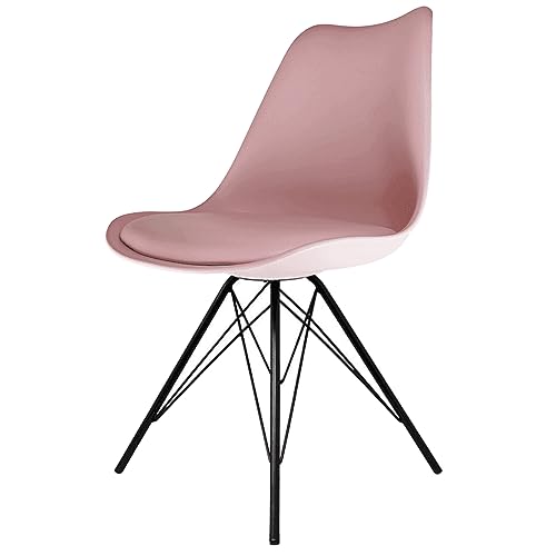 Fusion Living Soho Blush Pink Plastic Chaise De Salle à Manger avec Pieds en Métal Noir - Ensemble De 6