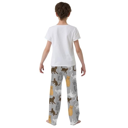 Boys' Pants Funny Cats Grey Long Bottoms Jogger Pants Elastic Waist Trousers with Pockets S-XL3