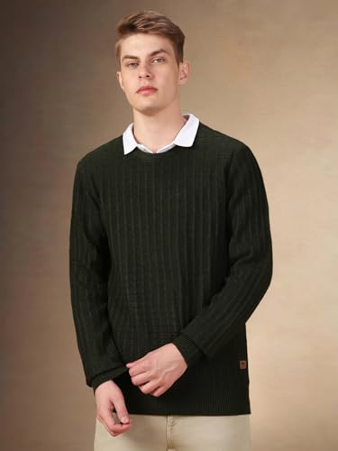 Image of Dennis Lingo Men Solid Acrylic Regular Fit Full Sleeves Pullover Sweater