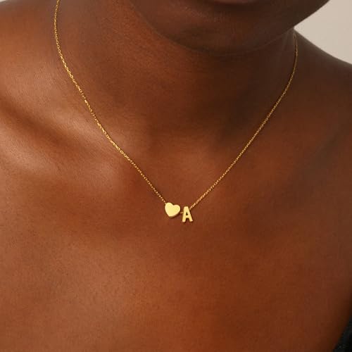 Heart Initial Necklaces for Women Girls, 18K Gold Plated A-Z Initial Necklace Tiny Heart Necklace Dainty Gold Initial Necklaces for Women Trendy Jewelry Gifts for Teen Girls3