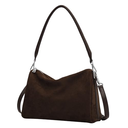 Image of Suede Tote Bags for Women, Suede Purse Handbag Vintage Slouchy Hobo Shoulder Crossbody Bag