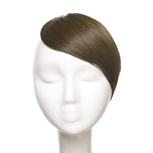 SARLA Clip in Hair Bangs Fringe Hair Extensions Swept Full Sweeping Side Synthetic Hairpiece Hair Piece For Women Japan High Temperature Fiber(Ash Brown B2#12C)