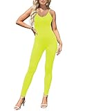 Amilia Womens Spaghetti Strap Bodycon Tank One Piece Jumpsuits Rompers Playsuit (Yellow, XS)