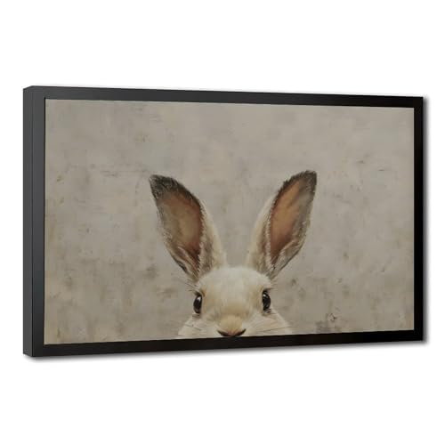 Easter Bunny Wall Art with Black Frame: Peeking Rabbit Canvas