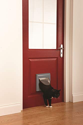PetSafe Klassische Manuelle Katzenklappe mit 4 Verschlussoptionen - Flexibler Zugang, Robustes Design - Grau, Tunnel inklusive