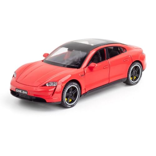 Image of Porsche Taycan 1:32 Scale Exclusive Alloy Metal Pull Back Die-cast Car Model with Sound Light Mini Auto Toy for Kids (Red)