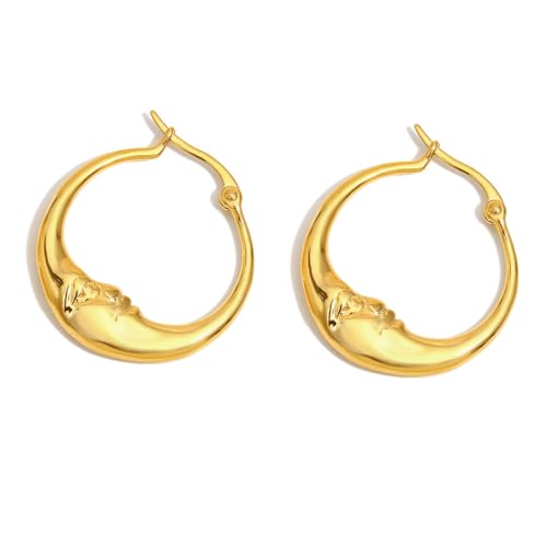 Crescent Moon Hoop Earrings for Women Stainless Steel...
