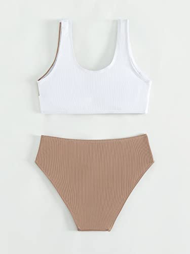 Image of SweatyRocks Girl's Two Piece Color Block Swimsuit V Neck Ribbed Bikini Set Bathing Suit Beachwear