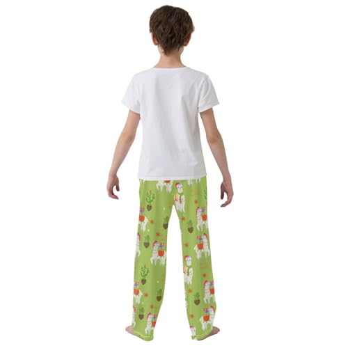 ZZXXB Merry Christmas Llama Cactus Boys Long Pants Soft Trousers Elastic Waist Kids Lounge Bottoms with Pockets S-XL3