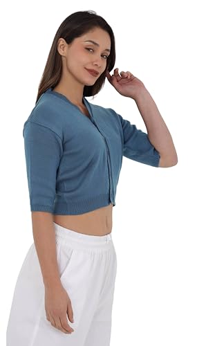 Image of Women Winter Wear V-Neck Half Sleeves Regular Fit Woollen Blouse