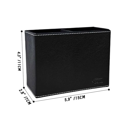 Image of Black Pen Holder, Double Slots Leather Pencil Holder, Elegant Pen Holder for Desk, Stationery Organizer for School Office Home Dorm