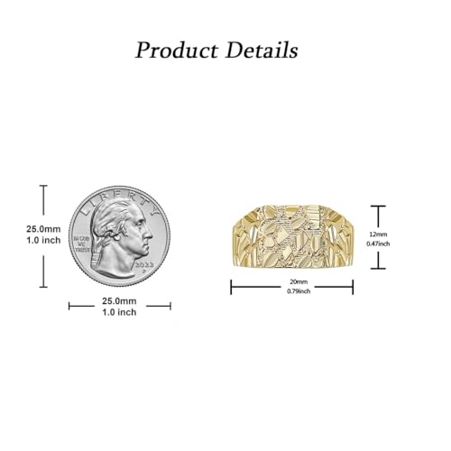 14k Gold Plated Rough Textured Cookie Nugget Rings Smashed Vintage Square Nugget Pinky Ring Men/Women Unisex3