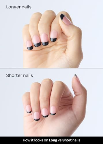 Image of ohora Semi Cured Gel Nail Strips (N Chic French) - Black, French, Works with Any UV /LED Lamps, Salon-Quality, Long Lasting, Easy to Apply & Remove - Includes 2 Prep Pads, Nail File & Wooden Stick