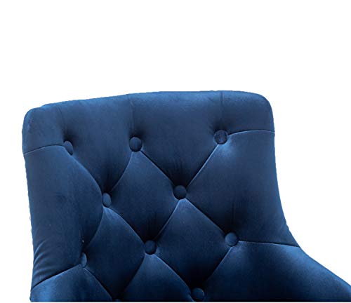 Btexpert Swivel 33.5" Set Of 2 Kitchen Upholstered Dining Barstool 25"-33" Adjustable High Back Stool Counter Bar Chairs, Velvet Chrome, Blue Tufted Trim (5153-2A) #TOP5