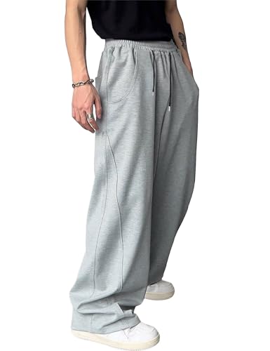 Men's Drawstring Pants Elastic Waist Baggy Sweatpants Y2K Loose Wide Leg Long Pants Streetwear