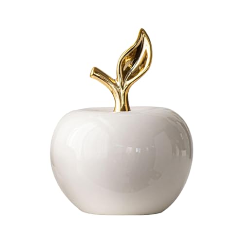 JISADER Figurine de pommes en céramique, Statue de pommes, Sculpture de fruits pour étagère de bureau, blanc, grand