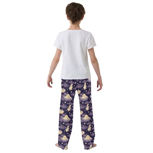 Boys' Pants Watercolor Night Sky Cat Clouds Stars Long Bottoms Jogger Pants Elastic Waist Trousers with Pockets S-XL3
