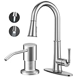 Kitchen Faucet LED Light, LEPO Kitchen Sink Faucet with Pull Down Sprayer and Sink Soap Dispenser Br