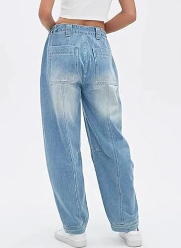 loveimgs Women Boyfriend Mid Rise Baggy Jeans Barrel Pants Denim Wide Leg Pull On Jeans Cargo Y2k Distressed Stretchy4