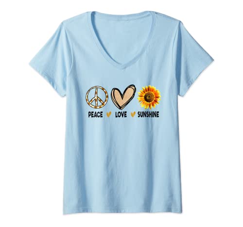 Mujer Paz Amor Sunshine Los amantes del girasol Camiseta Cuello V