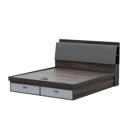 Image of Wakefit Atlas King Storage Engineered Wood Bed with Hydraulic Mechanism with Thunder Cloud Upholstered Headboard