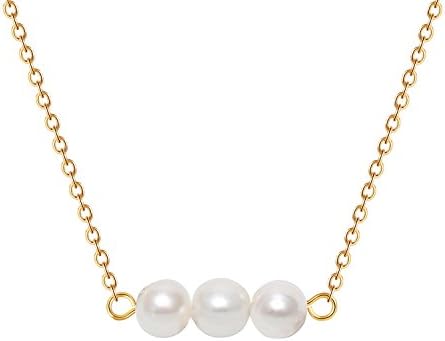 Triple White Pearl Collar Choker - Bridal Girls Mom White 3 Little Pearl Jewelry Necklace on Stainless Steel Chain Bridesmaid Gifts Daughter Anniversary 6mm Pearl Necklace Thin with Love