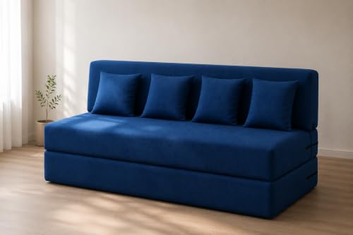 Image of Four Seater Sofa Cum Bed 6x6 Ft with Soft Foam Cushioning, Comfortable Foldable Sofa Bed for Living Room, Bedroom, Guest Room & Office(Blue)
