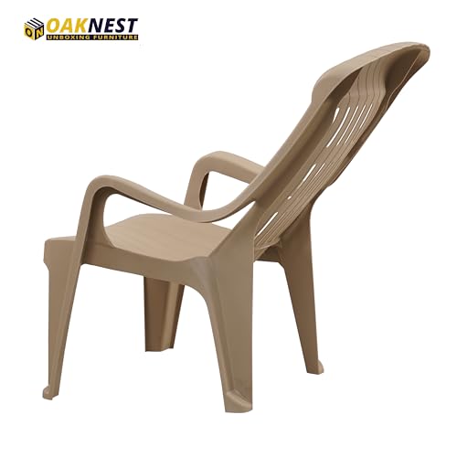 Image of Oaknest Supreme Comfy Relaxing Chair - Ergonomic High-Back Plastic Armchair for Home, Garden, Balcony & Patio | Heavy-Duty, Weather-Resistant & Easy to Clean | Dark Beige | Set of 4