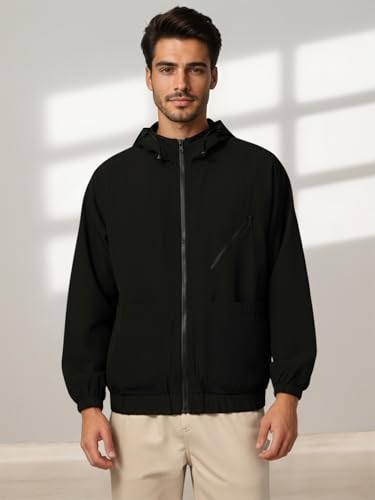 Image of CHKOKKO Sunscreen Jacket for Men Windcheater Hooded Zipper Sports Jacket | UV Protection | Sun Protective | Lightweight Water Resistant | Riding Biker | Outdoor Travel Gym Running