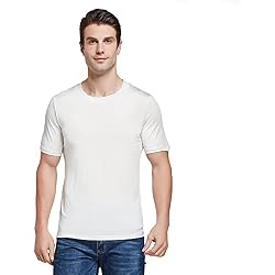 Viamulion Mens Silk Knitted T Shirt 100% Pure Mulberry Silk Sleep T Shirt Soft Cool Performance Crew Neck Casual Undershirt