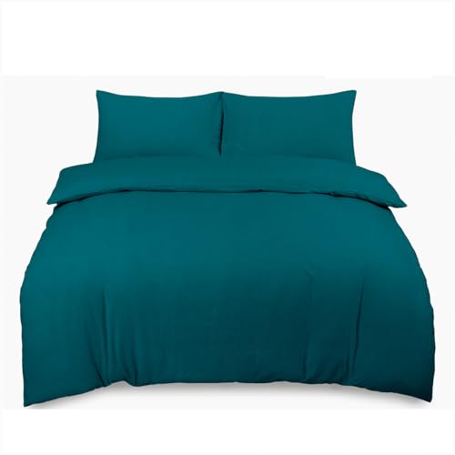 GC GAVENO CAVAILIA Flannelette Teal Duvet Cover Double Bed Set, Brushed Cotton Bedding & Linen With Pillow Cases, Reversible Thermal Flannel Plain Quilt Cover Set
