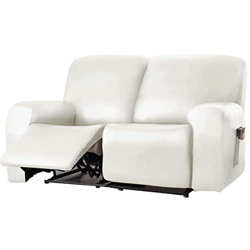 HUANXA Elastique 1 2 3 Place Canapé Relax Sofa Housse, PU Faux Cuir Fauteuil Relax Housse De Canapé Etanche Protège Canapé Canapé Housse pour Les Chats Et Les Chiens -Blanc-2 Place(6pièces)