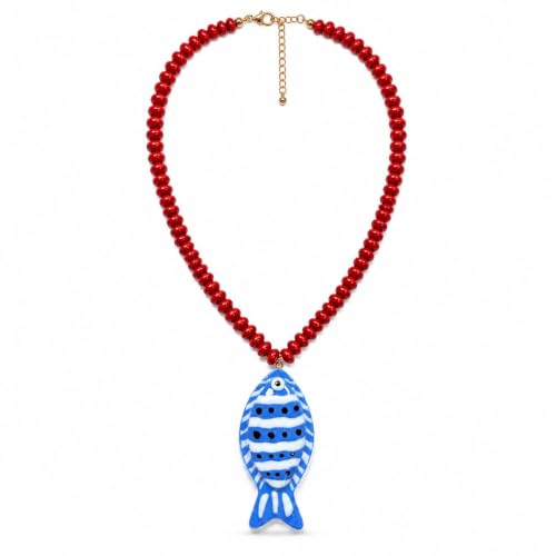 Collier poisson acrylique léger et résistant avec perles colorées de plage