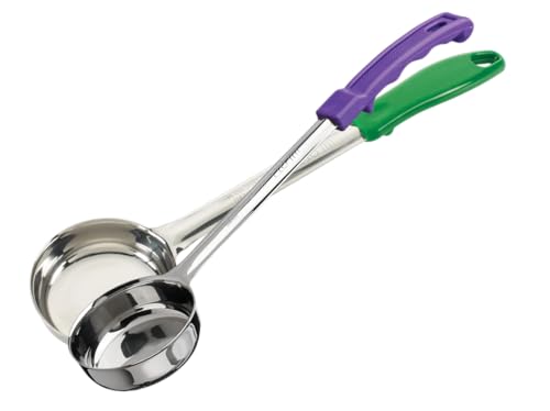 Fonteme 2 Pack Solid Food Portioner, 4-Ounce Medium – Stainless Steel Serving & Cooking Spoon with Purple and Green Handle for Soup, Sauce, Gravy, Kitchen or Food Prep