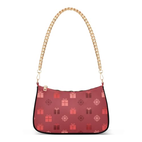 Sac à main femme marron à motif flocon de neige, pochette élégante avec chaîne