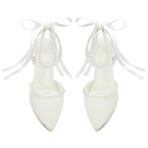 Pearl Heels Wedding Shoes for Bride Closed Toe Bridal Heels Comfortable Bridal Shoes2
