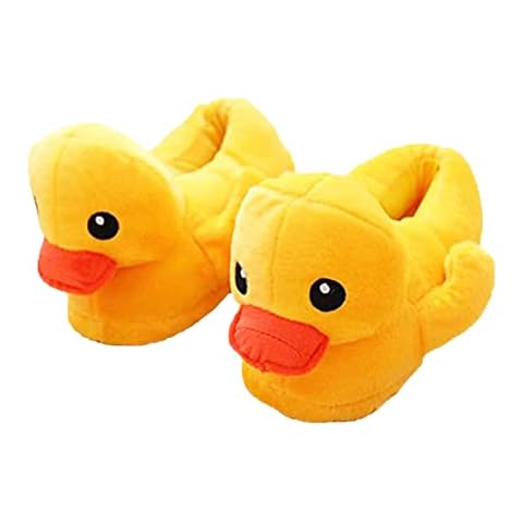 Duck Slippers, Novelty Animal Slippers, Yellow Duck Plush Cotton Slippers Antiskid Indoor Home Slippers for Women (Yellow (Wrap Heel), Women 6-8 / Men 5-7) Cover