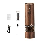 ECVGHD Elektrische Gewürzmühle mit LED-Beleuchtung, USB, Holzmaserung