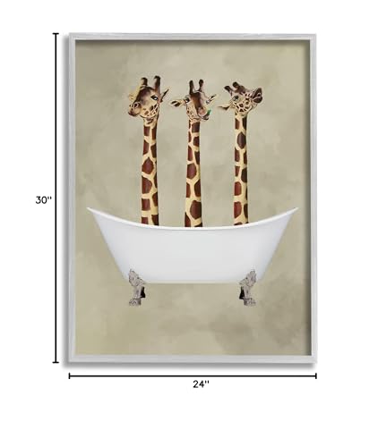 Image of Stupell Industries 'Three Giraffes in A Bathtub', Framed Giclee Art, Gray, 24 x 30 Inches, Easy to Hang and Sturdy, Made in USA, by Coco de Paris