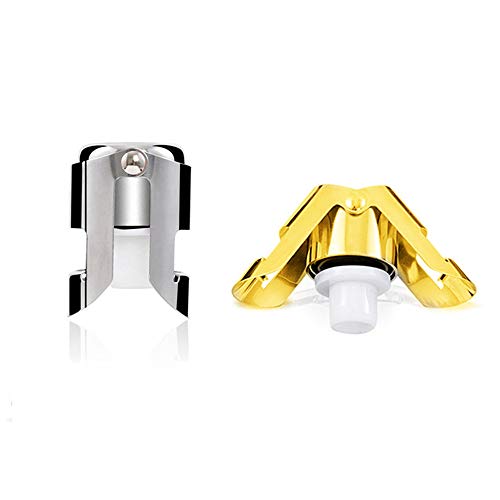 Champagne Bottle Stopper-Silve/Gold, Set of 2 Stainless Steel Champagne Sealer Set with a