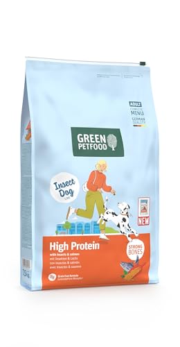 Green Petfood InsectDog High Protein mit Insekten & Lachs (1 x 7,5 kg) | Adult | Premium Trockenfutter für ausgewachsene aktive Hunde | mit roten Linsen | kleine Krokette | getreidefrei | 1er Pack