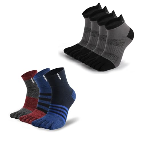 Sports toe socks Bundle Men's Cotton Toe Socks Five Finger Socks 4 pair & Compression Toe Socks 3 Pair