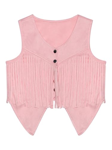 Kids Girls Faux Suede Fringe Vest Sleeveless 70s Hippie Boho Cowgirl Tassel Jacket for Halloween3