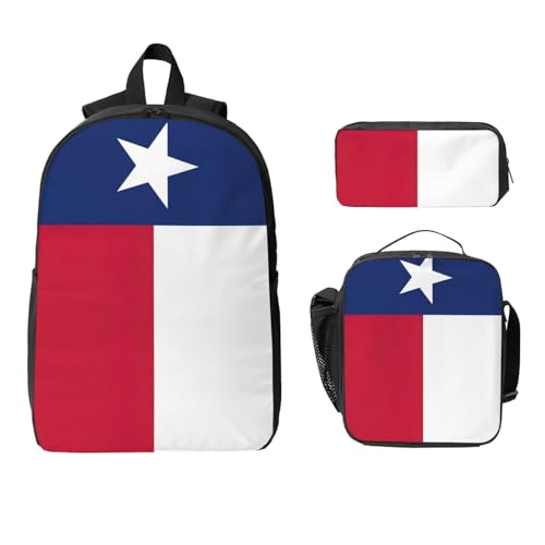 Flag of Texas print Shoulder Bookbags Lunch Bag and Pen Case 17 inches Backpack with Lunch Box, Cute Bookbag Set2