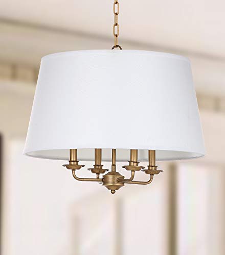 SAFAVIEH Lighting Collection Kimball Farmhouse Gold/ White Shade 22-inch Diameter 4-light Adjustable Hanging Pendant Light Fixture (LED Bulbs Included) - Image 4