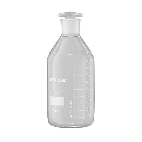 Borosil 1500013 Reagent Bottles with Ground Glass Stopper and Graduations, 60 mL, Pack of 40