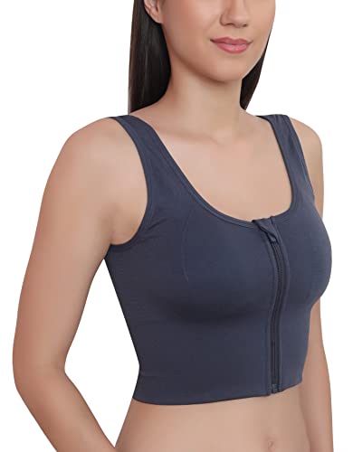 Image of GLAMORAS Women Nylon Spandex Padded Non Wired Front Zip High Intensity Workout Sports Bra, Size-M, Blue