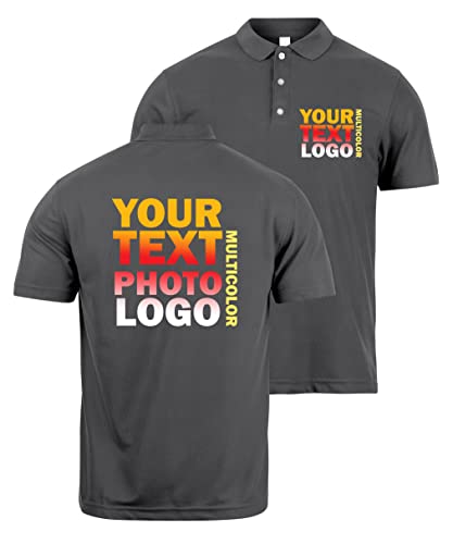 lepni.me Premium Polos Personalizados para Hombre con el Logo de su Empresa Impreso por Delante y por Detrás para su Tienda | Ropa de Trabajo | Uniforme | Amante del Golf (L Grafito Multicolor)